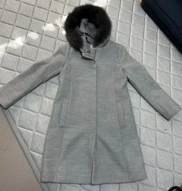 OPAQUE.CLIP 그레이 퍼 후드 롱 코트