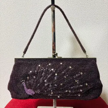 기모노 가방 총 비즈 핸드백 공작 패턴 퍼플 쇼와 레트로 가마구치