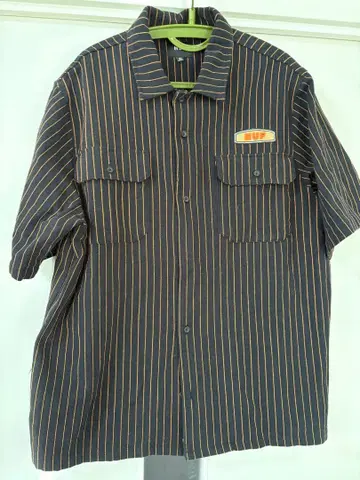 HUF 스트라이프 네이비 남성용 반팔 셔츠 XL