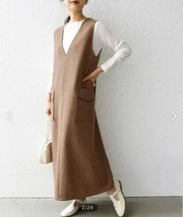 [ 새상품급 ] SHIPS 블록 체크 V넥 원피스