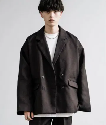 오버 사이즈 트위드 더블 브레스트 자켓