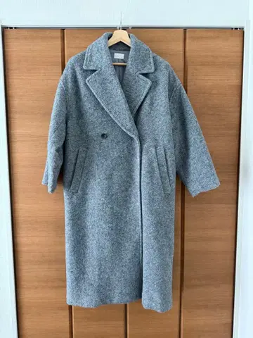 그레이 더블 브레스트 롱 코트