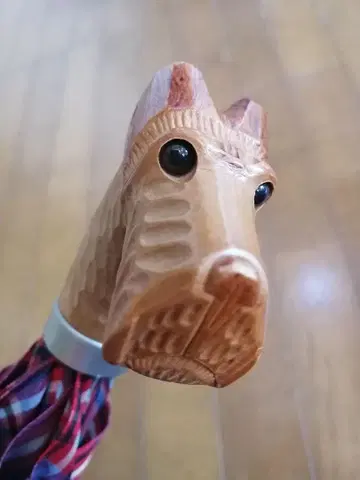 강아지 나무 조각 체크 무늬 접이식 우산