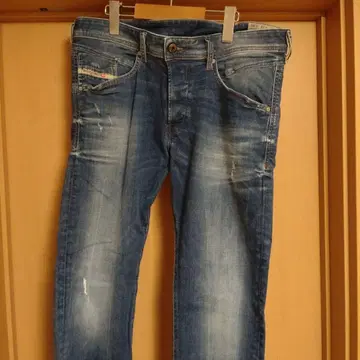 블루 스트레이트 데님 데미지 가공