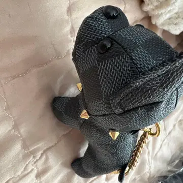 강아지 모양 키링 블랙 체크 무늬