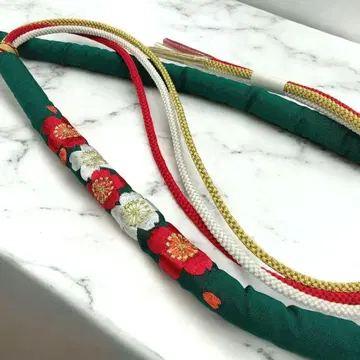 마루구케 허리띠 자수 모스그린 오다마키 순수 실크 후리소데 #1262