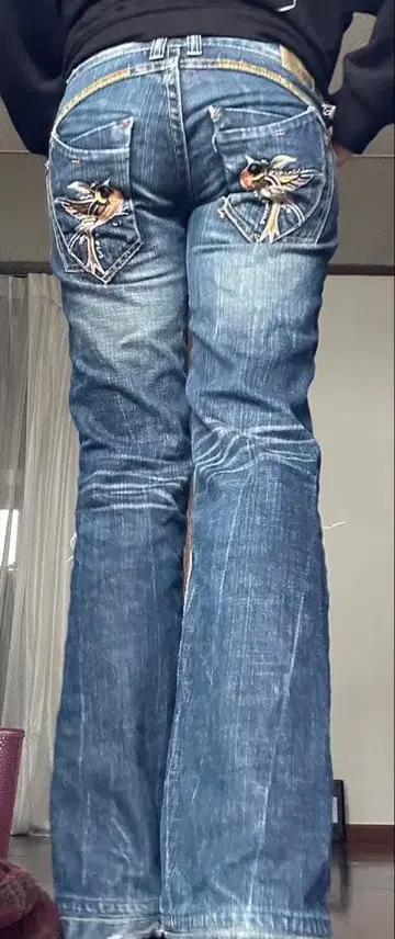 자수 로우라이즈 팬츠