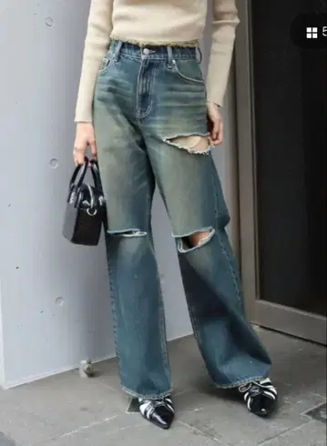 EVRIS 컷 디자인 하이웨스트 데님 팬츠