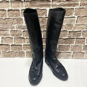 KISCO 천연 가죽 롱 부츠 38 블랙 가죽 롱 기장 고급 심플