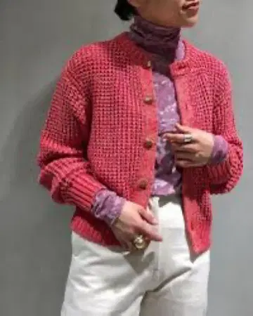 Caban MIX 와플 니트 핑크