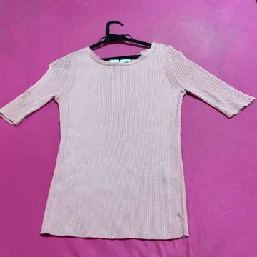 ANAYI 핑크 리브 5부 소매 상의