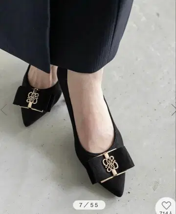 리본 장식 블랙 스틸레토 하이힐 RANDA 란다