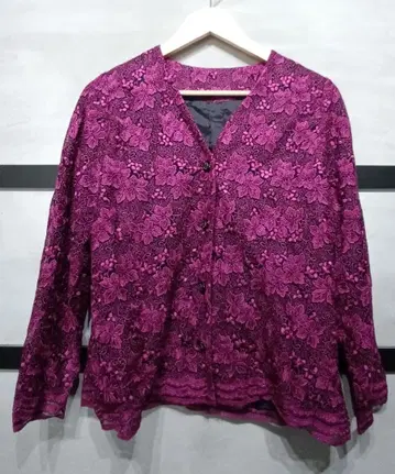 [ 새상품급 ] 꽃무늬 가디건 스커트 셋업 퍼플 L