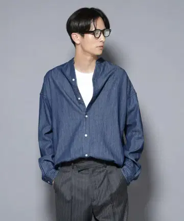 나노 유니버스/ [어른의 와이드 셔츠] 밴드 카라 데님 긴팔