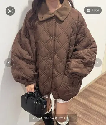 apres jour 퍼 칼라 퀼팅 블루종 F 사이즈 브라운