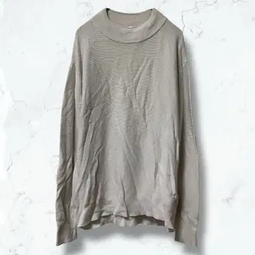 2621 무인양품 티셔츠 크림 M 하이넥 무지 실크 혼방 봄/가을