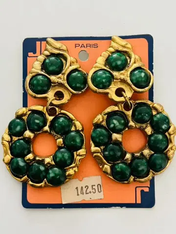 빈티지 골드 x 그린 카보숑 클립온 귀찌 빅 사이즈