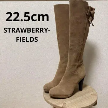 스트로베리 필드 22.5cm 스웨이드 롱 부츠 베이지 리본