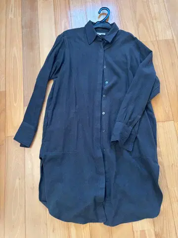 실크 혼방, 다크 그레이 셔츠 원피스 프리