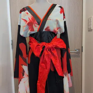 꽃무늬 기모노풍 드레스 허리 리본 포함