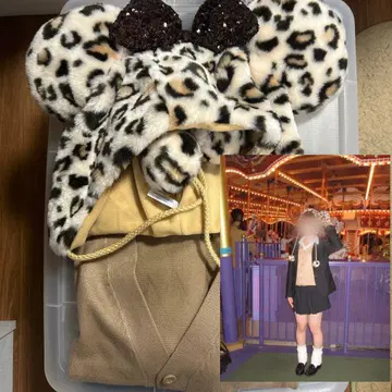 레오파드 무늬 팬캡, 베이지 가디건