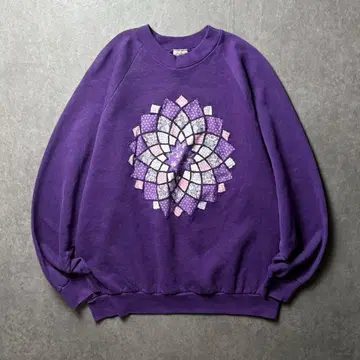 90s 미국 빈티지 의류 아트 꽃무늬 패치워크 보라색 퍼플 L