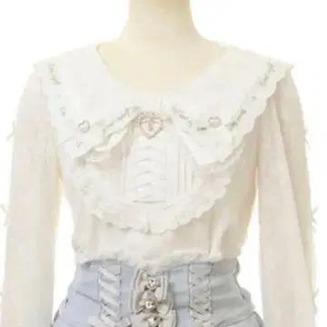 Lizlisa 스캘럽 리본 카라 리브 상의 화이트