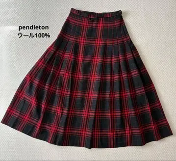 블랙 레드 체크 플리츠 스커트 롱