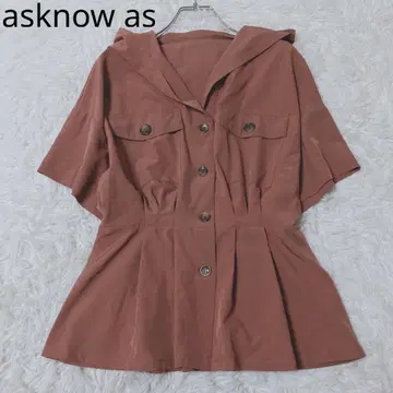 아즈노아즈 반팔 블라우스 포켓 후드 부착 허리 턱 브라운 봄/여름