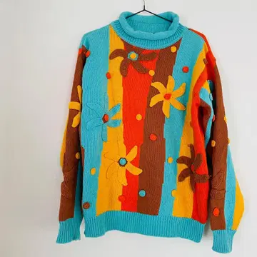 긴팔 스웨터 니트 꽃 도트 컬러풀 두꺼운 원단 구제 의류 미들넥