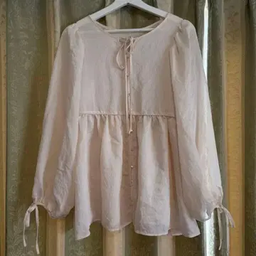 아카이브 시어 오간자 파이핑 튜닉 핑크 베이지