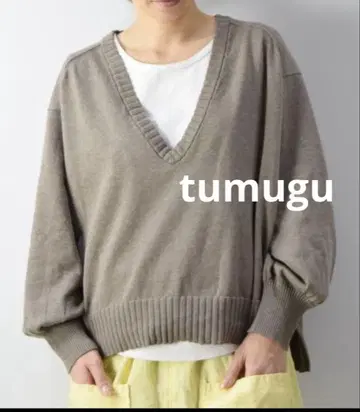 새상품 tumugu 랜덤 리브 니트 풀오버 몰 브라운