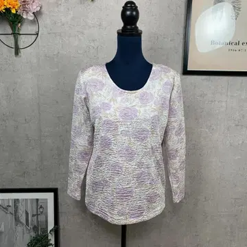 [ 새상품급 ] T셔츠 티셔츠 긴팔 퍼플 꽃무늬 폴리에스테르 신축성 있음