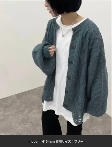 apres jour mignon 데미지 둥근넥 가디건 프리 사이즈