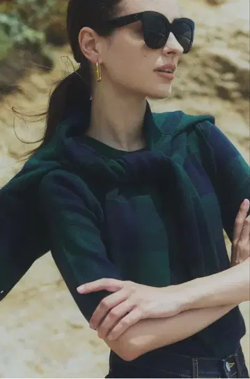 블루레아 블록 체크 니트 앙상블 블루레아