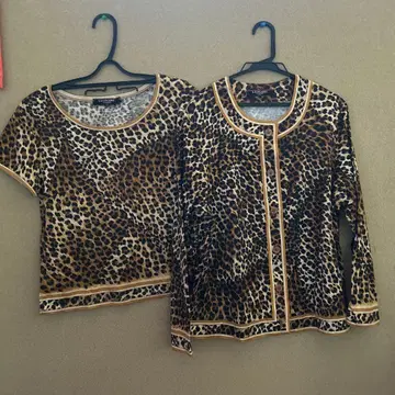 레오파드 무늬 가디건 상의 세트