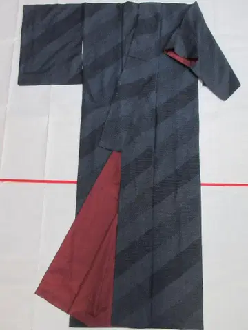 본시오자와 명주 검정 바탕 기모노 어깨 길이 약 156cm