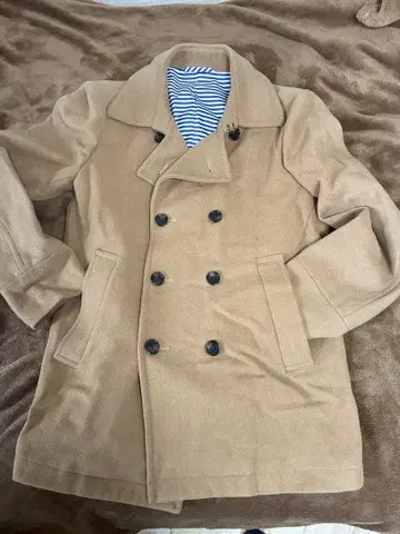 수트 컴퍼니 카멜 더블 브레스트 피 코트 L 사이즈