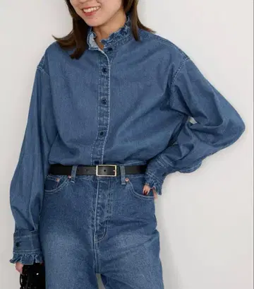 레리움 데님 프릴 블라우스