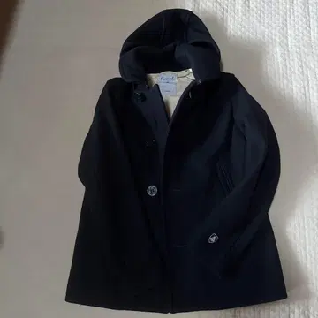 오시발 네이비 후드 부착 울 코트