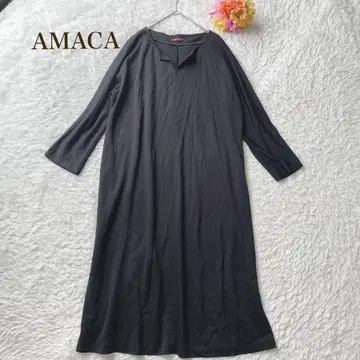 아마카 [ M ] 블랙 V넥 7부 소매 원피스 루즈핏 체형 커버
