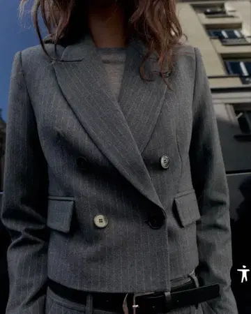 크롭 더블 브레스트 스트라이프 블레이저