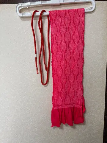 핑크 물결 무늬 오비 장식 천과 빨간색 허리띠 세트