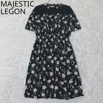 마제스틱 레곤 롱 원피스 플레어 꽃무늬 허리 개더 네이비