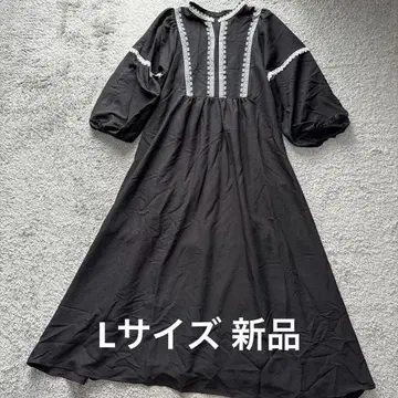 앤드러브 페미닌 스칼라 레이스 하트 자수 카프탄 원피스 블랙 L 새상품