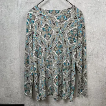 T셔츠 티셔츠 긴팔 드레이프감 L 브라운 페이즐리 올 시즌