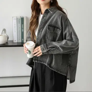 새상품급 AMELY 데님 와이드 셔츠 그레이