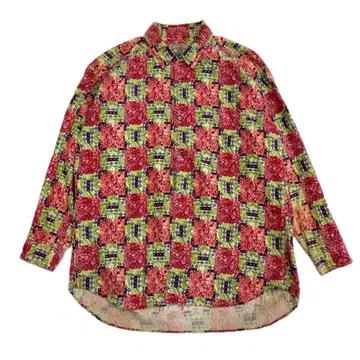 90s 올 패턴 코튼 셔츠 / 긴팔 와인 라벨 택 / 남성용 S-M