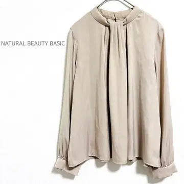 내추럴 뷰티 베이직 플리츠 넥 블라우스 S 오피스 브라운