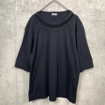 T셔츠 티셔츠 반팔 U넥 드레이프감 F 블랙 무지 신축성 있음